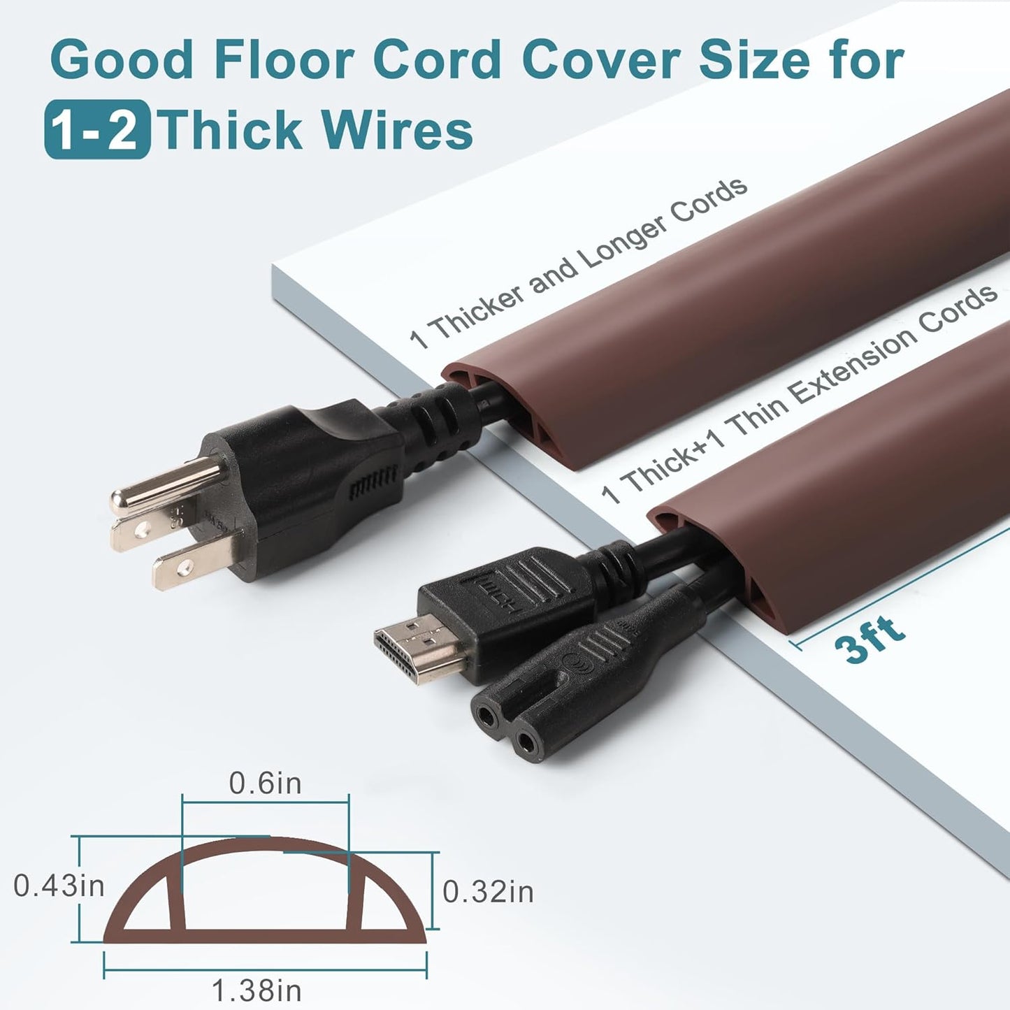 Floor Cable Cover 3ft Beige, LZEOY Cord Covers for Wires on Floor, Cord Hider Floor Cable Management, Extension Cord Floor Cover Low Profile, Floor Cord Cover for Office/Carpet/Floor