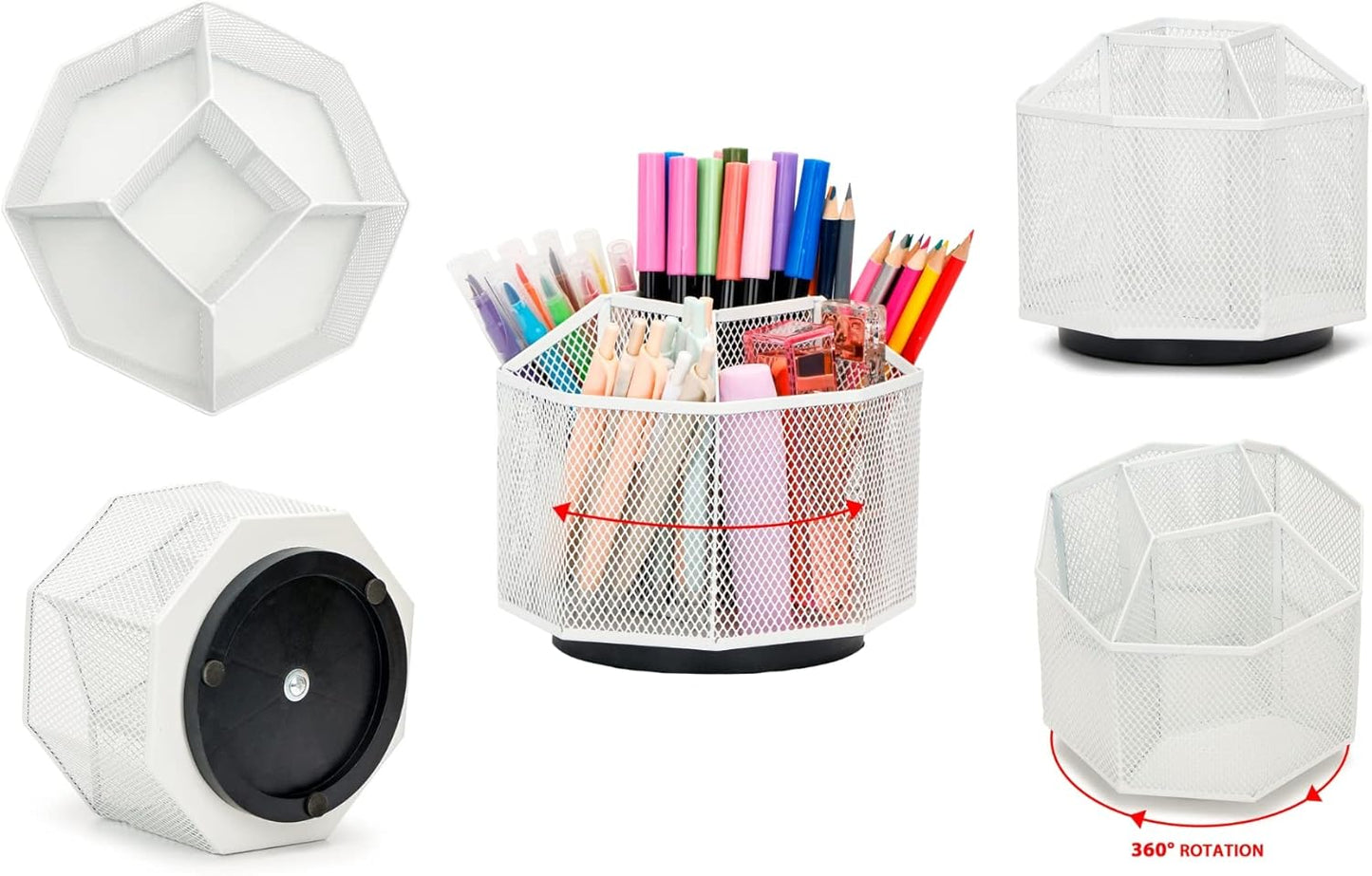 Exerz Desk Organiser/Mesh Desk Tidy Candy/Pen Holder/Multifunctional Organiser 360 Rotating