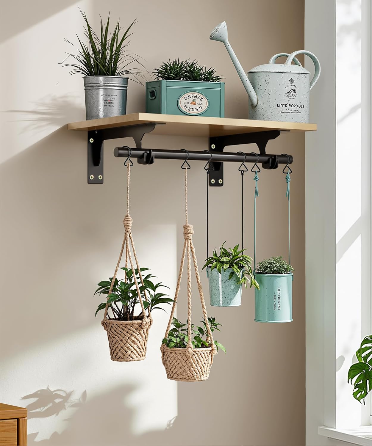 FIRJOY Wall Mounted Clothes Rack, with Top Shelf and Hanging Rod, Heavy Duty (2 PACK 11.8" x 15.7", Black)