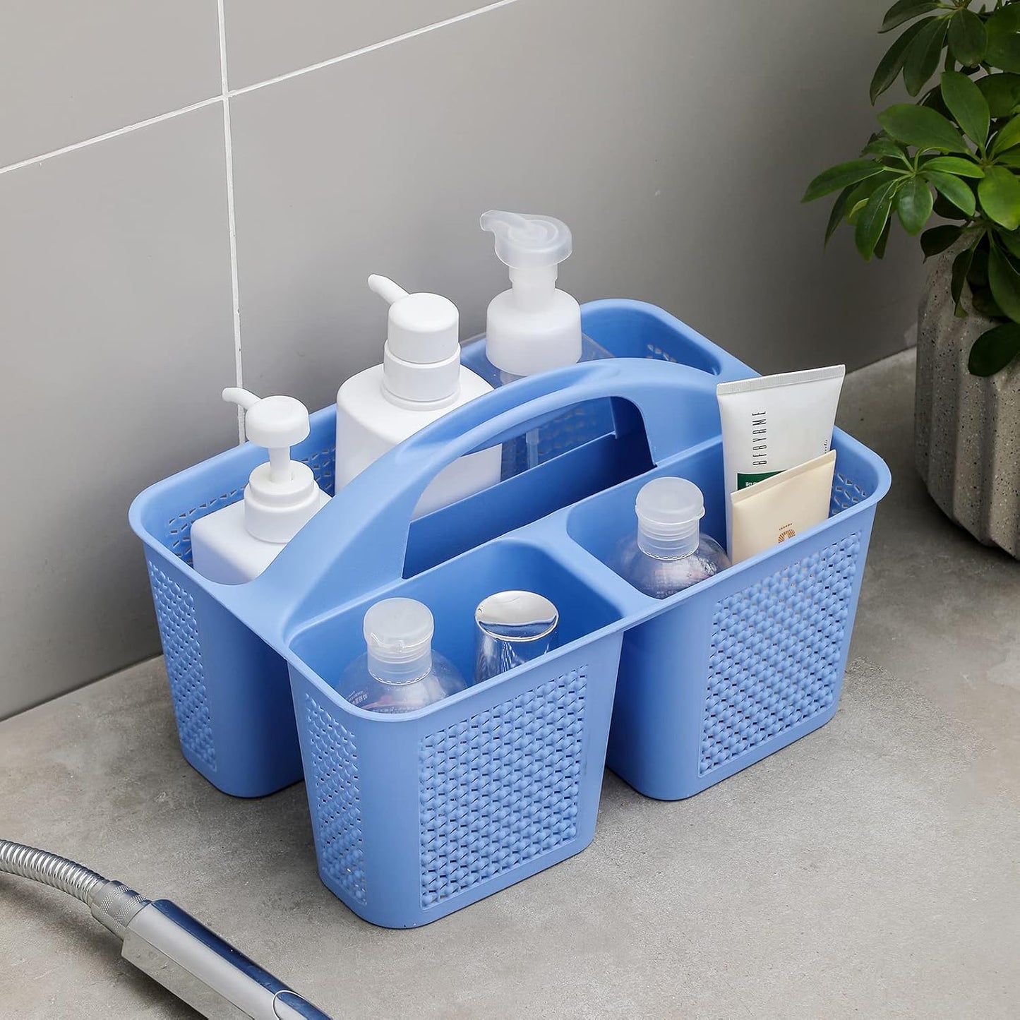 UUJOLY Plastic Portable Shower Caddy Basket Bucket, Cleaning Shower Basket with Handle Compartments Storage Basket Organizer for Bathroom Kitchen College Dorm Sink, Dark Blue