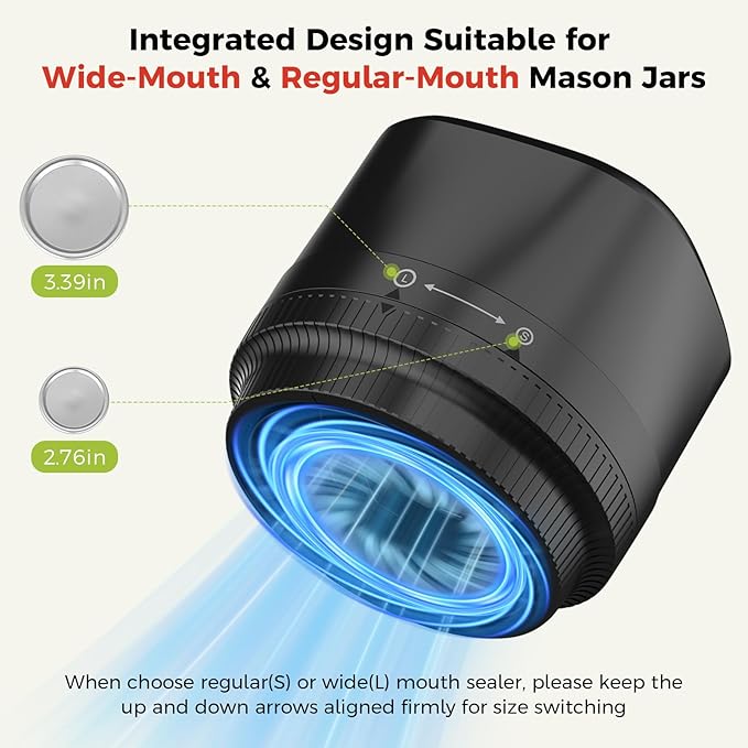 Upgraded Electric Mason Jar Vacuum Sealer, 3-in-1 Automatic Vacuum Sealer Kit for Canning with Wide and Regular Mouth Mason Lids, Portable Mason Jar Sealer for Vacuum Bag, Gifts for Mom