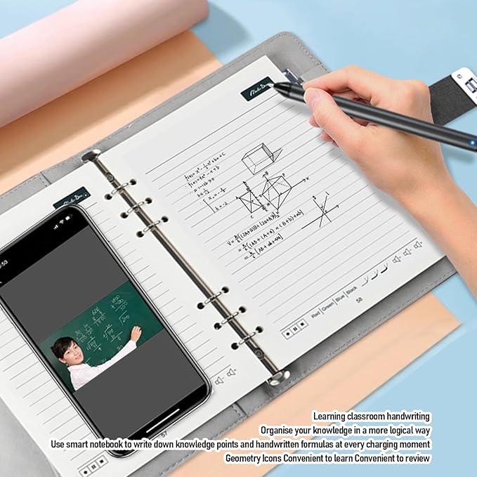 Yunseity 3 in1 Digital Smart Pen, Smartpen Notebook Set, Real Time Sync for Digitizing, Bluetooth 5.0 Paper Smart Writing Set, Convert to Text, OCR Technology, for iOS for Android (Grey Black