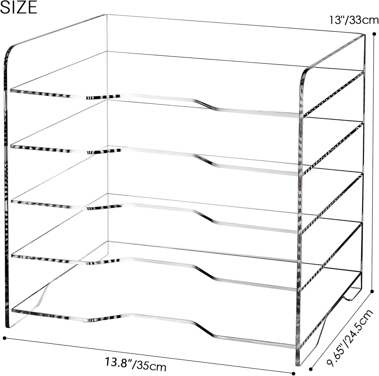 SANRUI Acrylic Desk File Organizer 5 Tier Letter Tray Paper Organizer with Handle for Office, Home, Classroom Clear Desk Organizer Document Holder