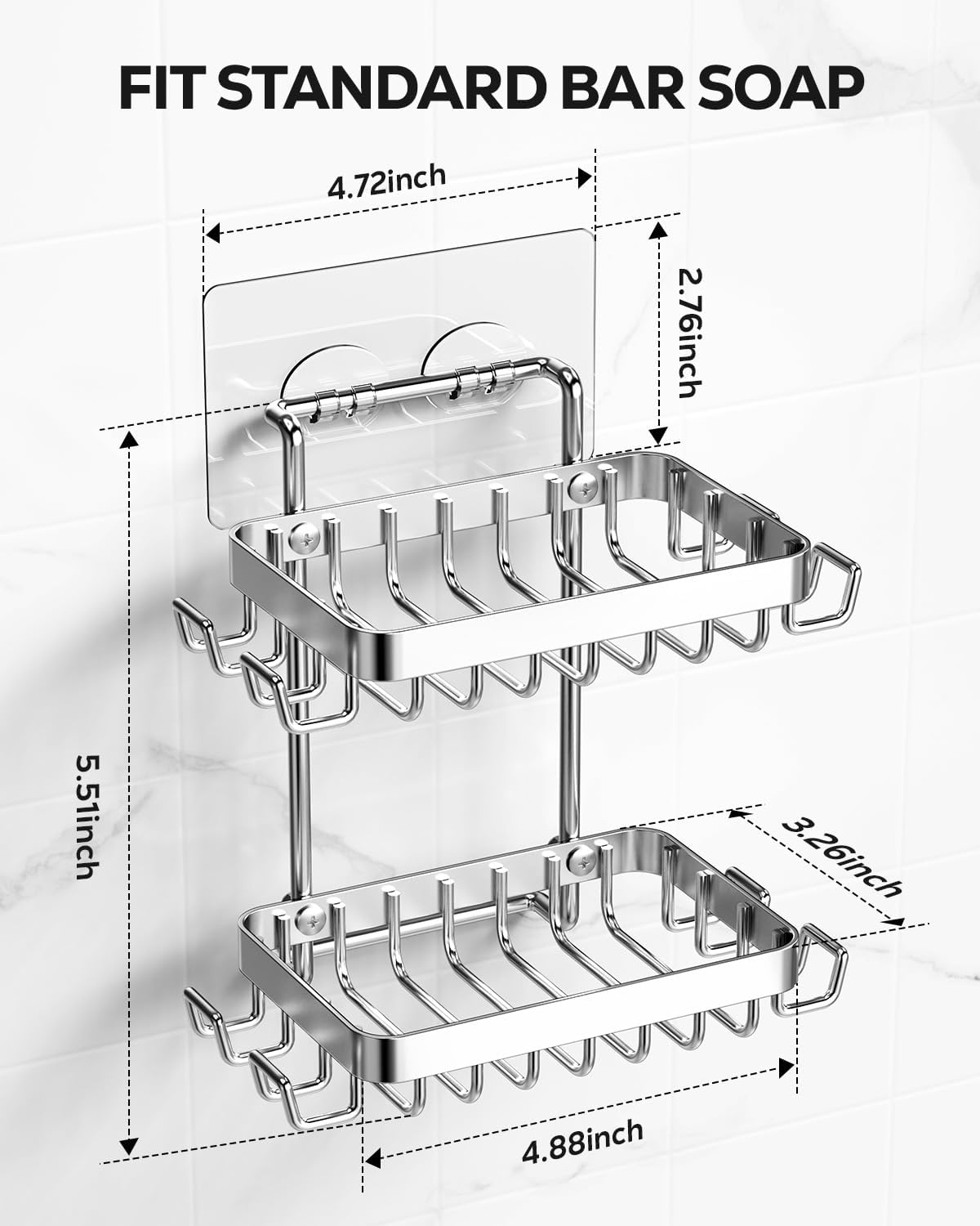 Nieifi Adhesive 2 Tier Bar Soap Holder, Stainless Steel for Shower Wall, Soap Dish for Bathroom, Silver