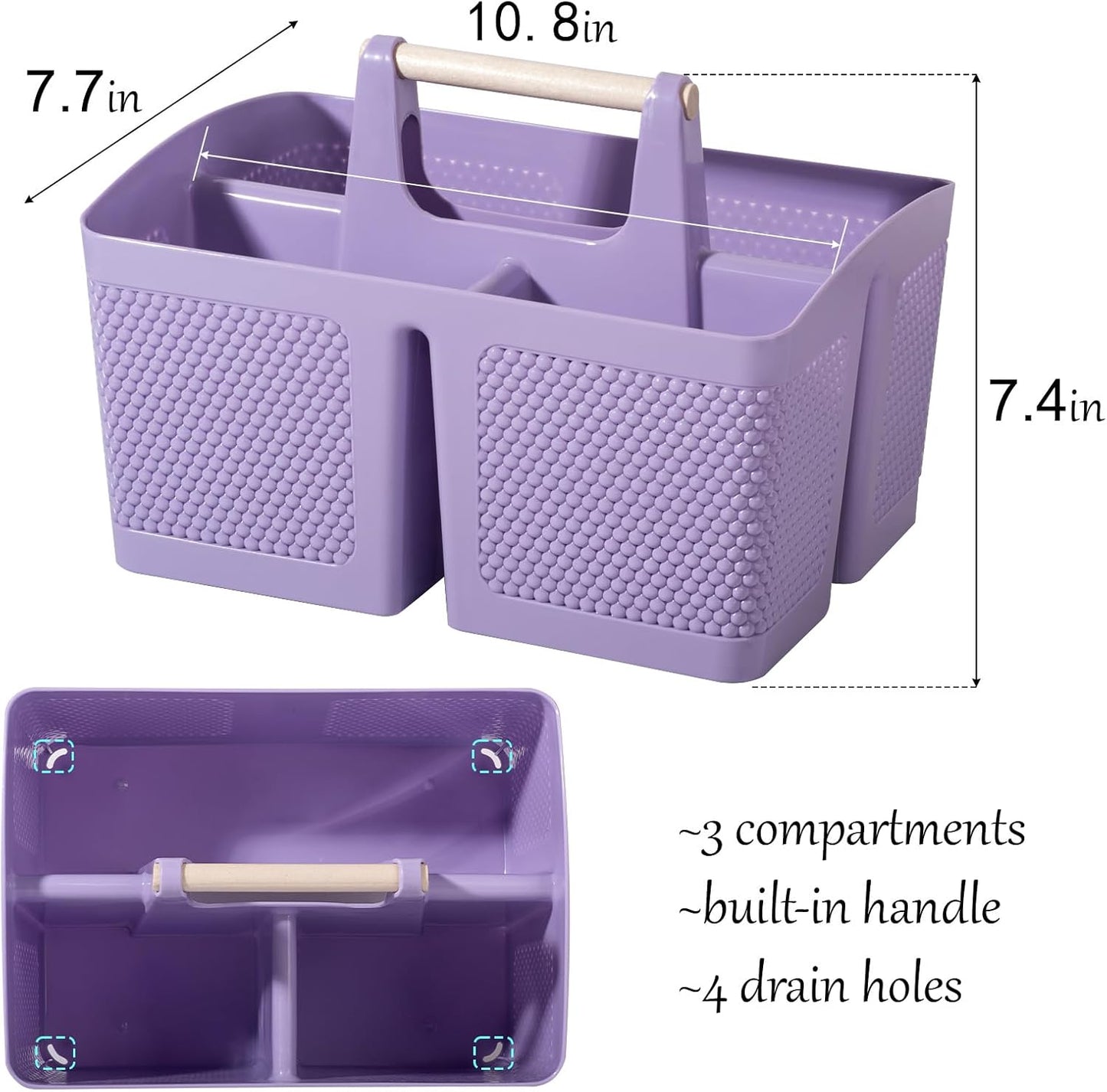 rejomiik Portable Shower Caddy Basket Plastic Cleaning Caddy Organizer Storage Tote with Handle for Bathroom, College, Dorm Room Essentials, Purple