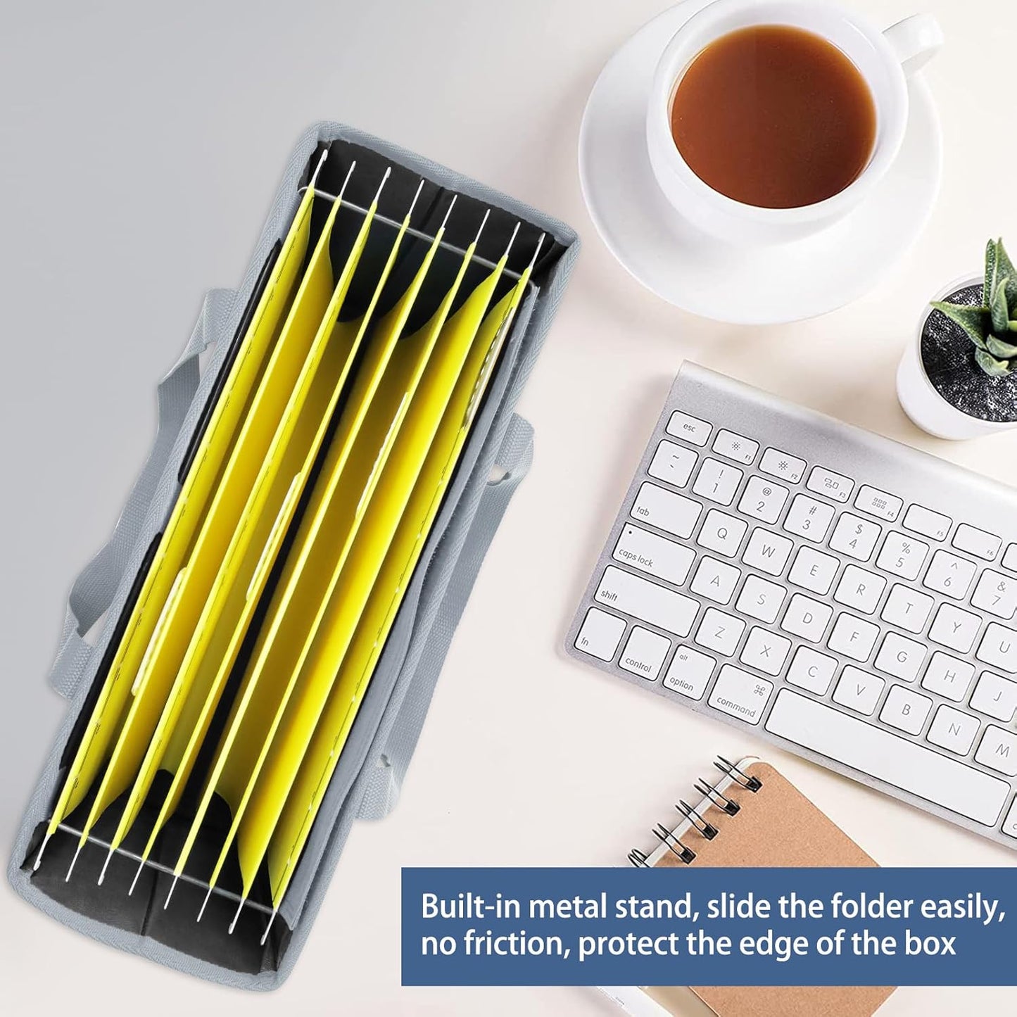 abcxgood Desktop File Organizer Box,Collapsible Hanging Filing Box,Home Office Document Storage Organizer with Front Pocket and Handles, Letter Size Folder. (BLACK)