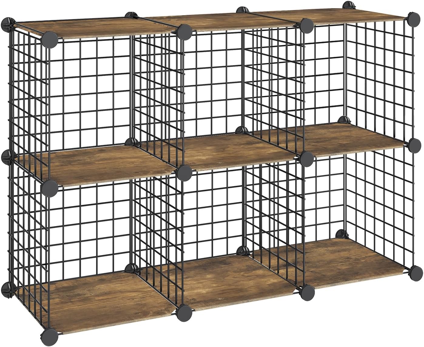 HOOBRO Cube Storage Organizer, 6-Cube Metal Grid Storage Shelf, Modular Cabinet, DIY Cube Storage Organizer, for Living Room, Bedroom, Study, Rustic Brown and Black BF06CW01