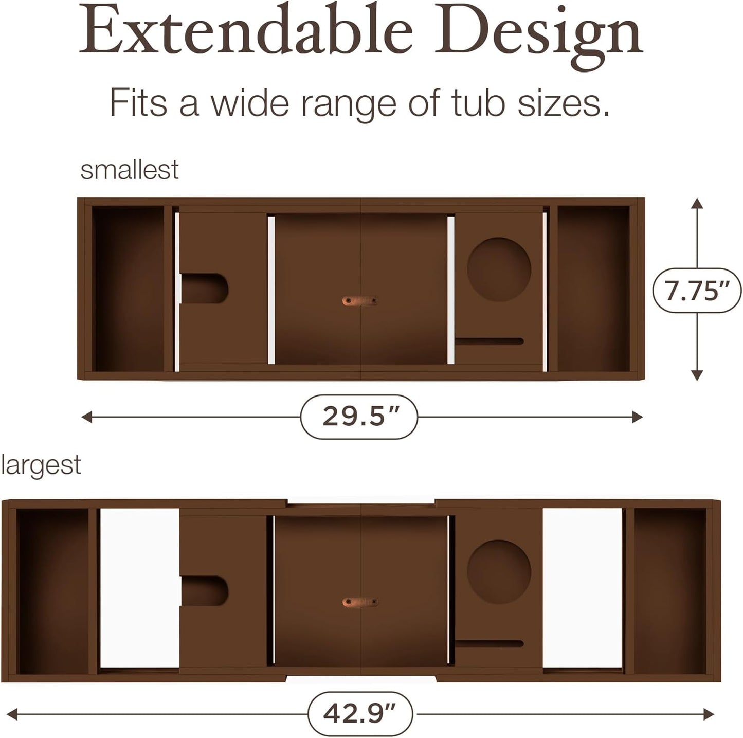 Bathtub Tray - Expandable Brown Bamboo Bath Tray for Tub with Wine Glass Holder, Book & Tablet Stand - Wooden Bathtub Caddy Tray for Bathroom Accessories, Spa Relaxation, Housewarming & Wedding Gift