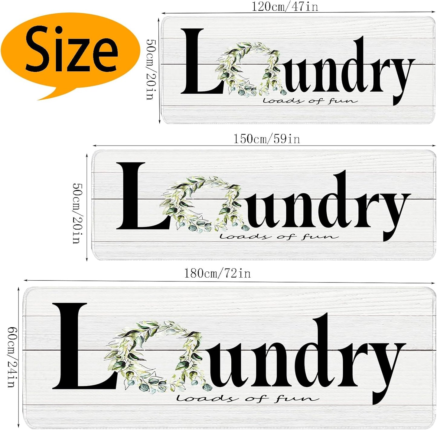 Laundry Room Runner Rug for Hallways Kitchen Mat Non Slip 20"x 47" Washable Runner Rugs with TPR Backing Soft Floral Text Carpet Indoor Machine Washable Accent Rug Low Pile Carpet