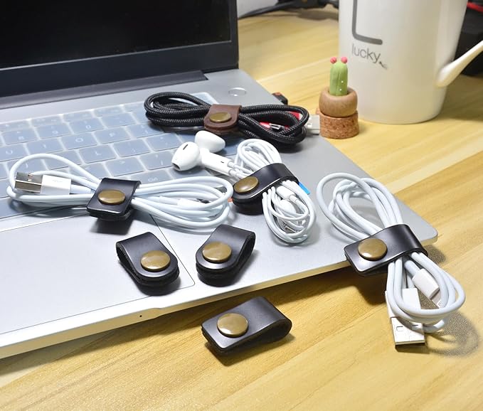 CAILLU Cord Organizer,Cord Keeper,Cable Organizer USB Holder,Cable Straps,Earbud case,wrap Headphone,Headset Winder,Earphone Clips Ties,stocking stuffers for men Gifts Leather