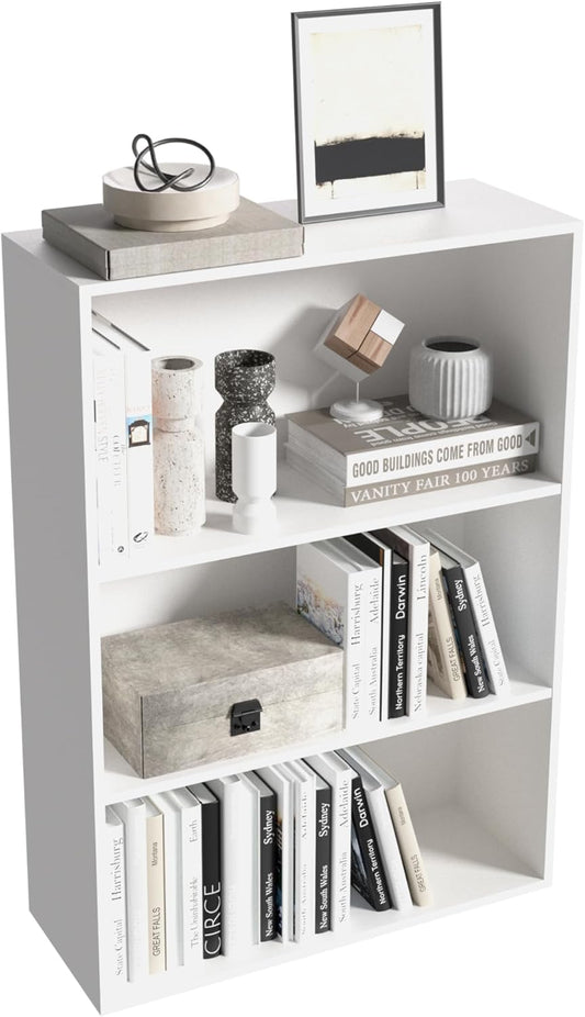 Wooden 3 Cube Storage Organizer,3 Tier Low Bookcase Storage Display Organizer, 33 Inch Versatile Cubes Shelf and Cubby Unit for Any Space (White, 3 Cube-W(23.6inch)