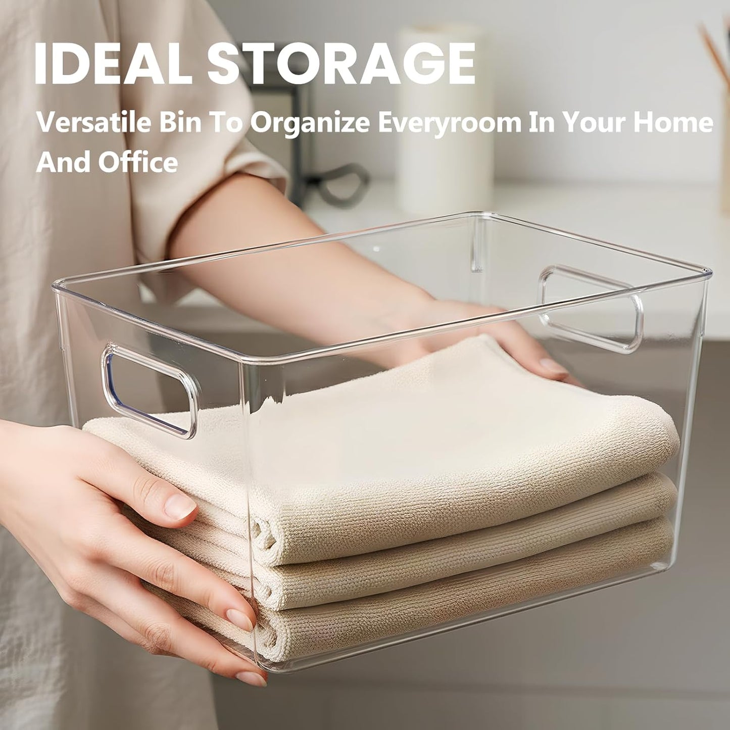 Clear Pantry Organizer Bins, Plastic Organizers & Storage Containers, Cabinet Organizer, Home Organization Must Haves for Kitchen, Laundry Room, Office, Closet & Freezer (4 Pack)