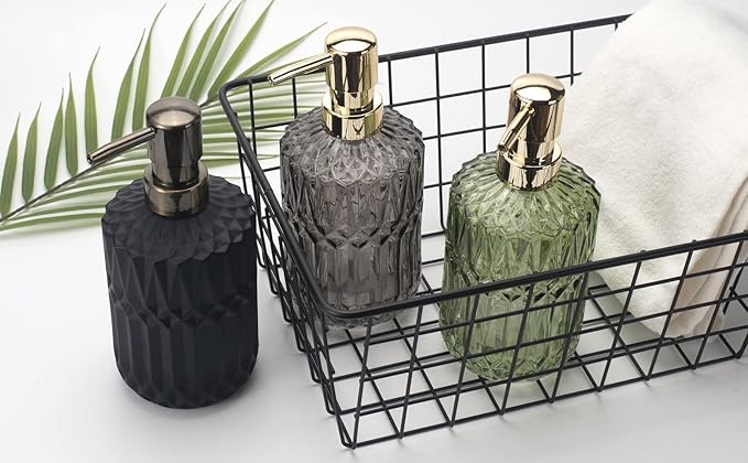 Glass Soap Dispenser 12oz/390ml for Bathroom Kitchen - Hand Soap/Lotion Dispenser With ABS Plastic Pump, Clear Grey