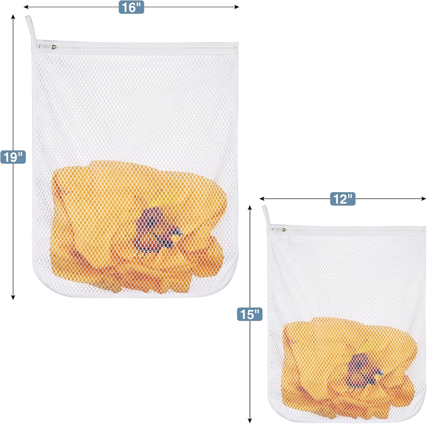3 pcs Durable Honeycomb Mesh Laundry Bags for Delicates 16" x 19" (2 Large) 12" x 15" (1 Medium)
