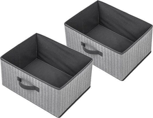 Storage Baskets, 15.7 Inch Woven Fabric Bins, Storage Cubes with Reinforced Handles, Organizer Bins for Closet Shelves, Foldable, for Toys, Clothes, Natural Beige (2PCS/Grey-15.7*11*7.8inch)