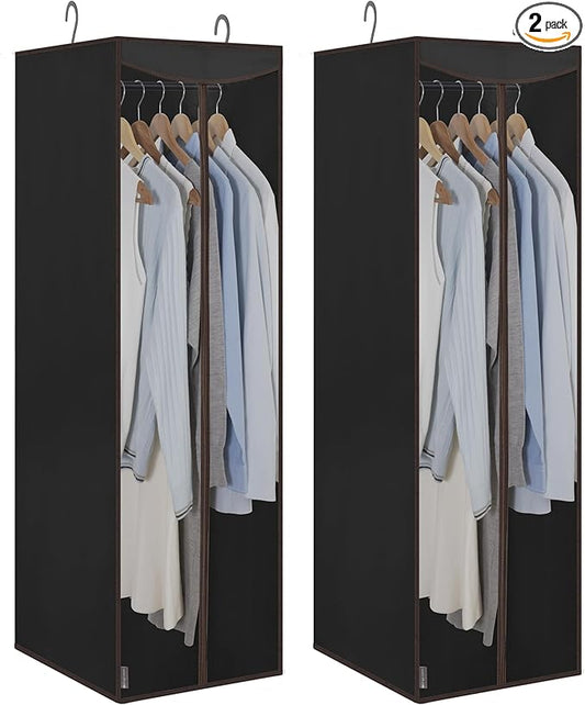 STORAGE MANIAC 2-Pack Hanging Garment Bag Zipper Cover with Sealed Clear Window, Long Garment Cover for Closet Storage Wardrobe Clothes Protector, Large Garment Storage Bag for Dresses,Suits, Black