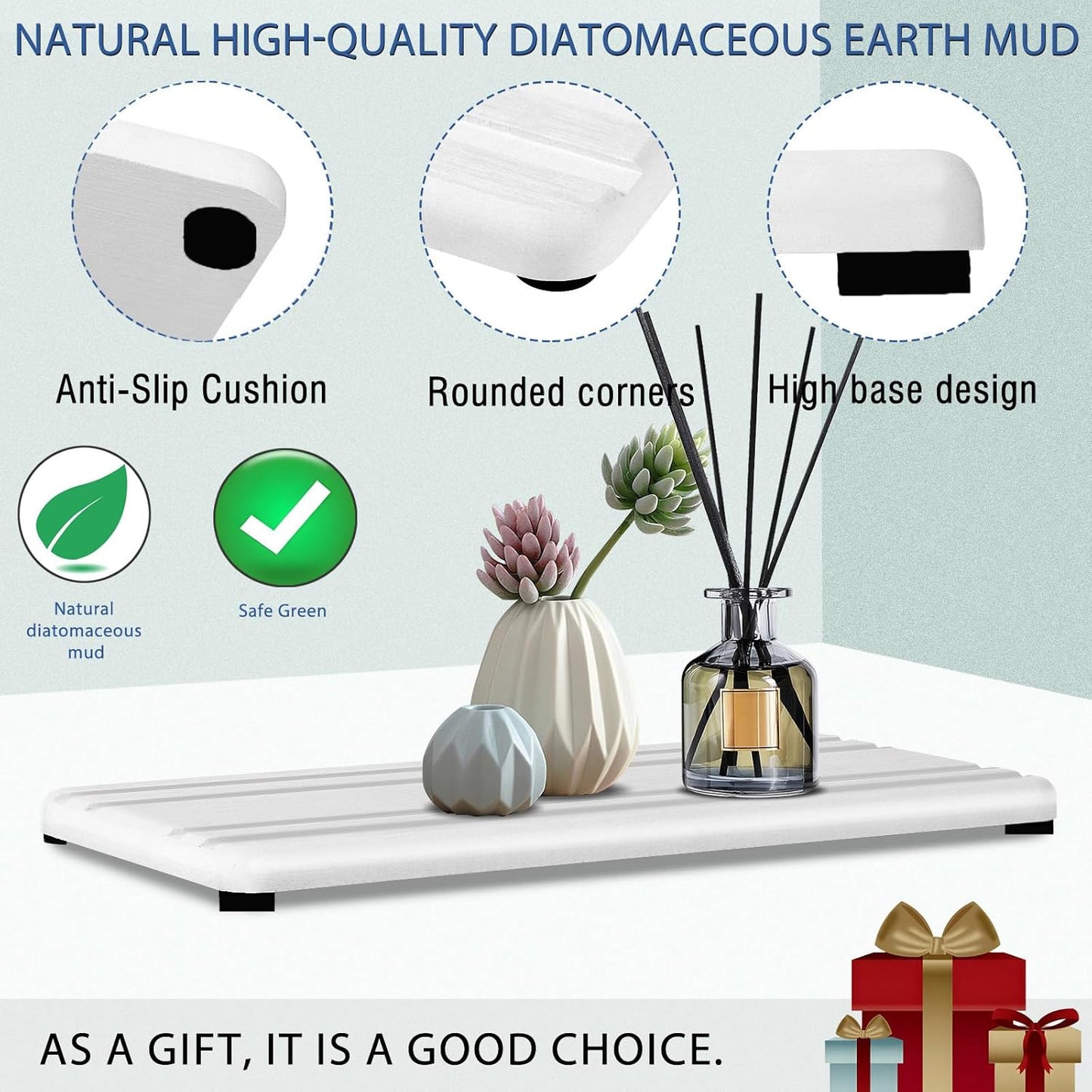 3PCS Water Absorbing Stone Tray, DryingNeat Diatomite Stone Sink Tray, Instant Dry Sink Coasters, Kitchen Sponge Hand Soap Holder, Bathroom Sink Vanity Trays,8 * 4inch and 4 * 4inch