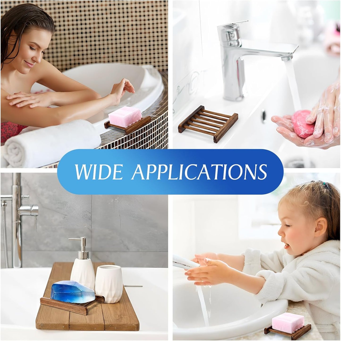 Sawysine 50 Pcs Bamboo Soap Holder Bulk Wood Soap Dish Bathroom Wooden Tray Saver Hand Craft Bathtub Self Draining Dish for Bar Kitchen, Gifts for Christmas, 2 Sizes(Charcoal Color)