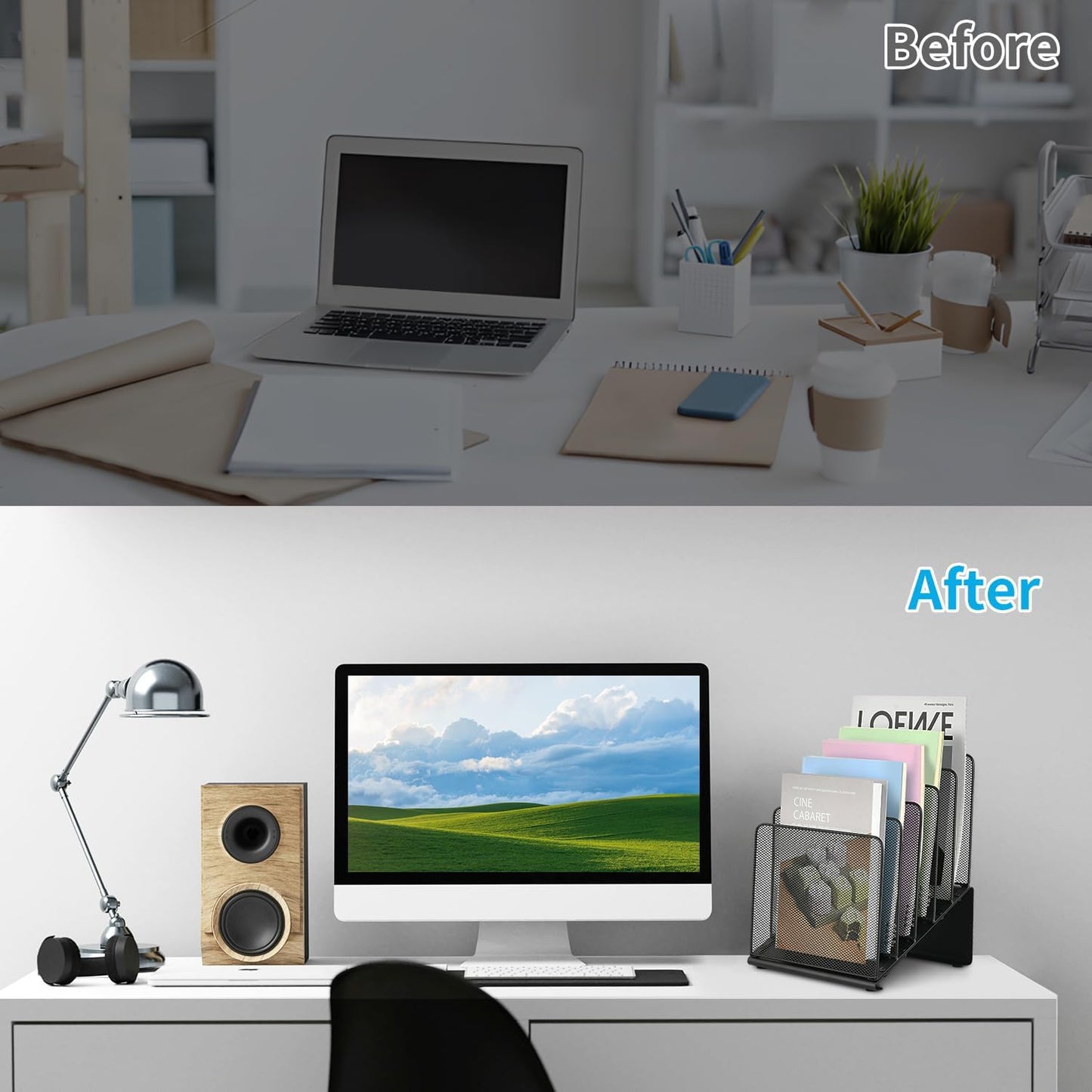 File Organizer for Desk, File Folder Organizer with 5-Section Vertical Rack, Suitable for Home Office Document Organization and Storage(Black)