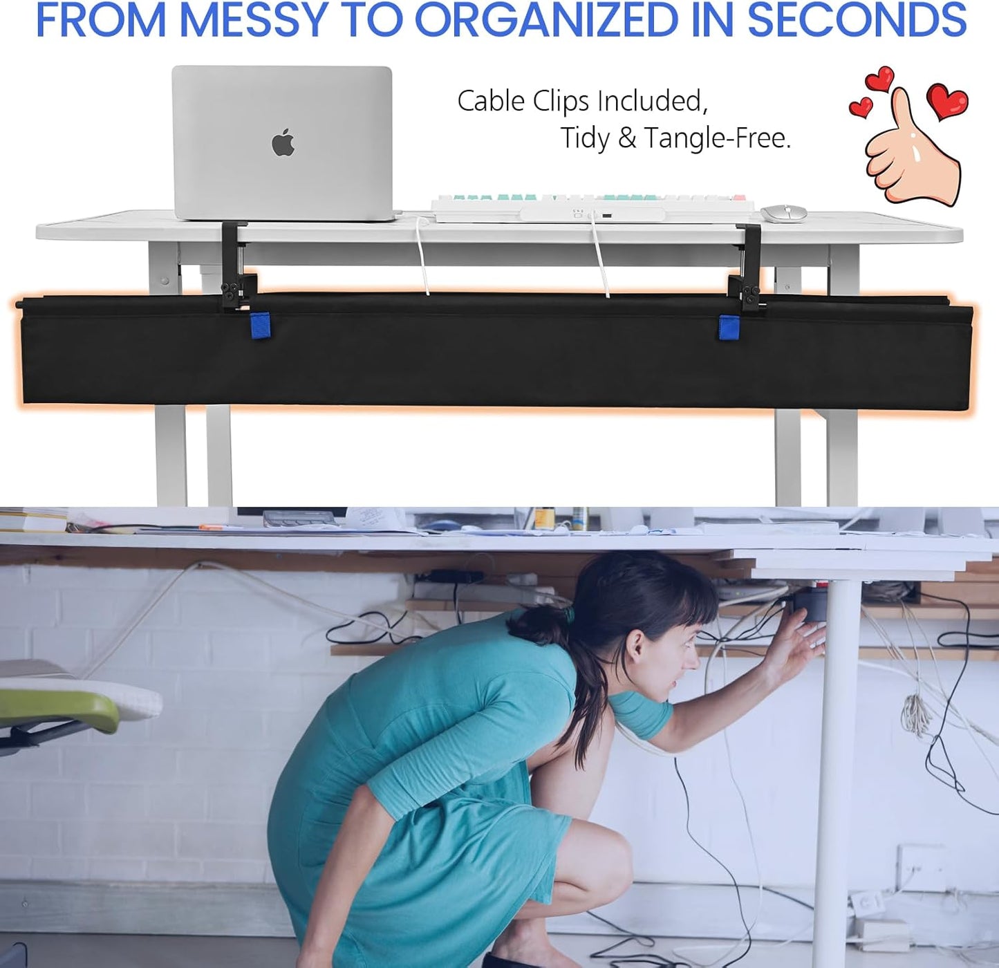 48" Under Desk Cable Management Tray- Clamp/Screw Mount Desk Cable Organizer Cable Tray Hiders for Office&Home