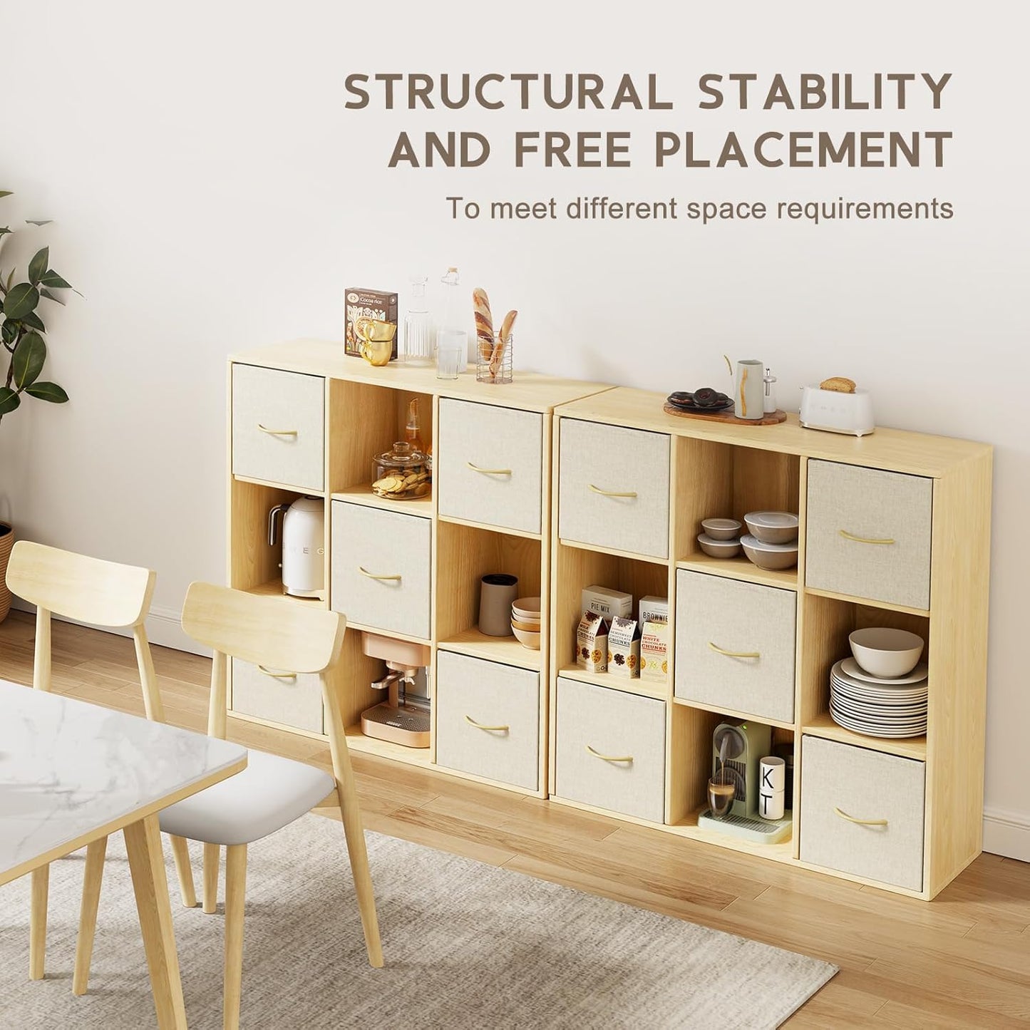 9 Cube Storage Organizer - Solid Wood Bookshelf with 5 Storage Bins, Cube Shelf with 3 Removable Back Panels, Vertical or Horizontal Bookcase, Open Book Shelf for Bedroom, Living Room, Office