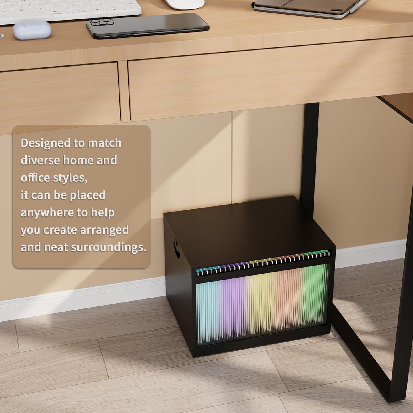 Bamboo Hanging File Boxes with Lids 2 Pack, File Organizer Box for Letter/Legal File, File Box with Hanging Folders Acrylic Light Easy Assembly File Storage Boxes for Home Office, Black