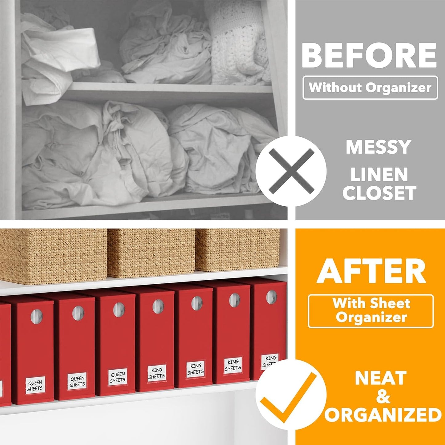 SpaceAid 8 Pack Bed Sheet Organizers and Storage, Foldable Sheet Organizer for Linen Closet, Sheets Set Folder Keeper with Window XL (Queen & King Size) Bedding Container (Red, 8 Pack)