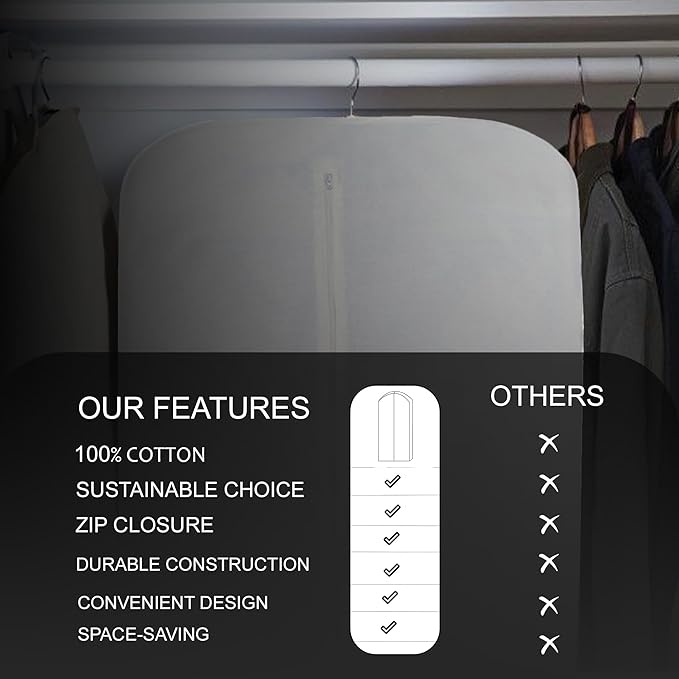 100% Cotton Garment Bag | Long | Breathable Garment Bags for Hanging Clothes | Garment Storage Bag for Long Dresses & Coats Storage | Pack of 1 (62 Inch)