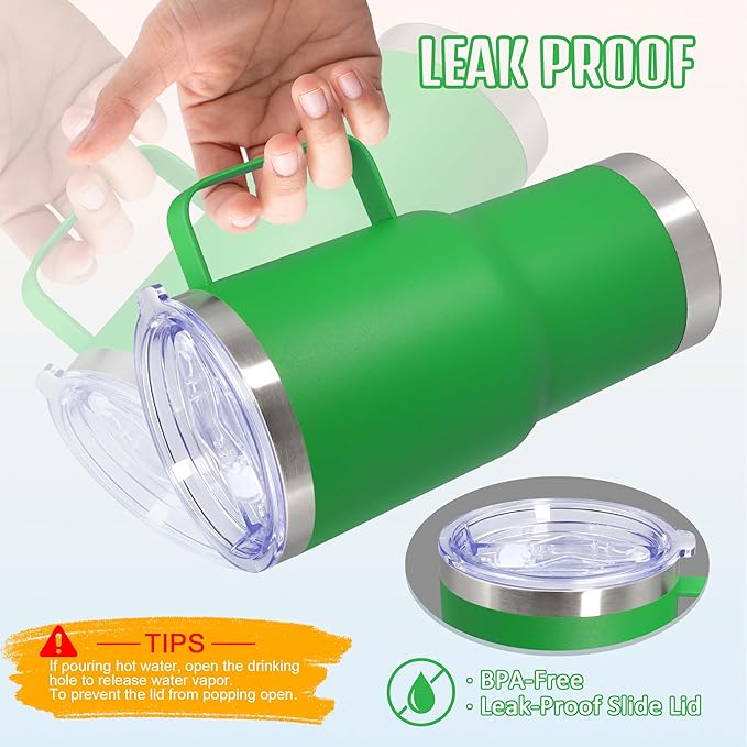 20 oz Tumbler with Handle and Lid, Stainless Steel Tumbler Insulated Travel Coffee Mug, Spill Proof Double Wall Vacuum Tumbler Cup Keep Drink Hot & Cold, Green, 6 Pack