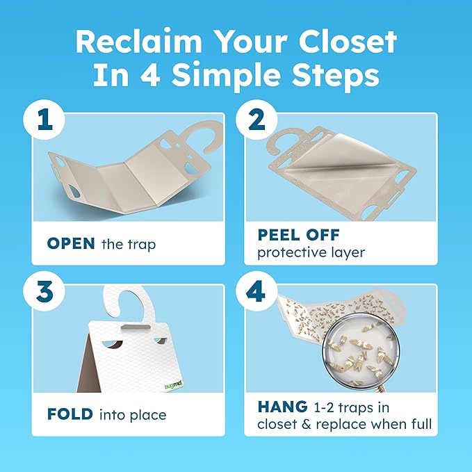 BugMD Clothes & Pantry Moth Traps (18 Count) – Sticky Glue Pheromone-Based Repellent for Closets, Cabinets & Wardrobes – Non-Toxic - White