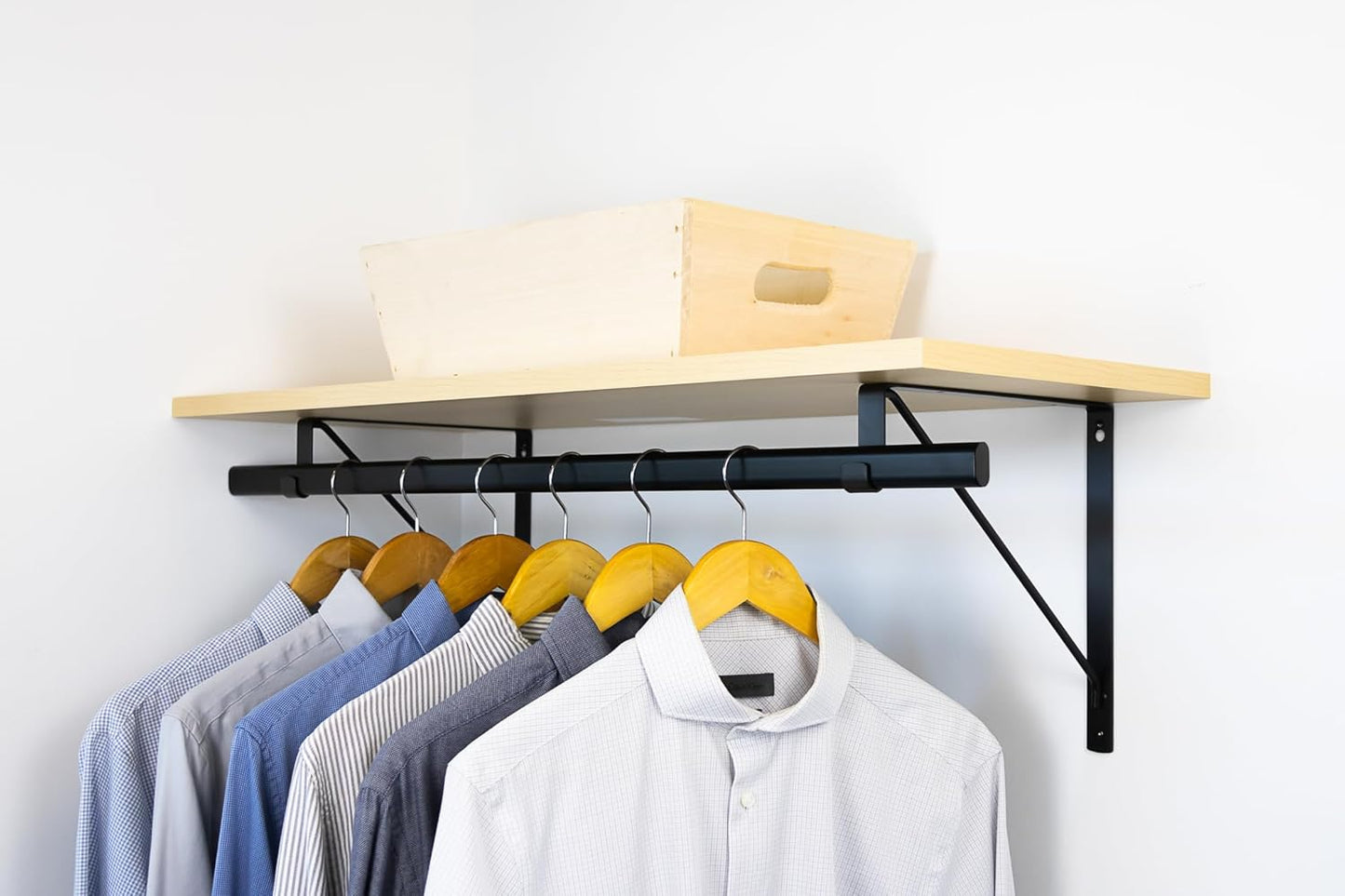 Custom Cut-to-Size Premium Wall-Mounted Shelf with Rod and Bracket Kit. 3/4" Thick Shelves, 14 inches deep. Customize The Length from 16" up to 72".