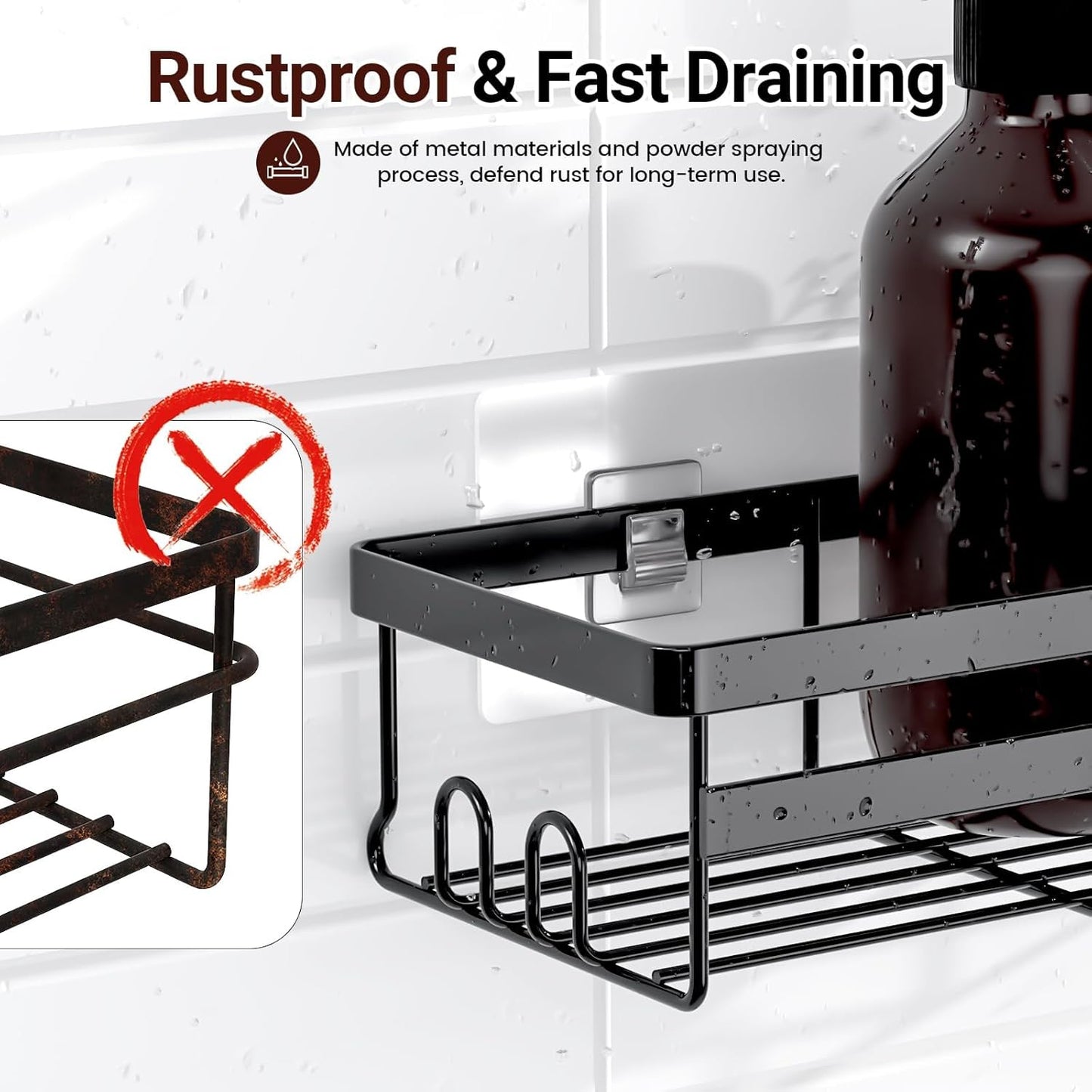 WOWBOX Shower Caddies 4 Pack - Adhesive Hanging Shower Shelf - Bathroom Organizers and Storage, No Drilling Stainless Shower Shelves for Home Decor, Bathroom Accessories