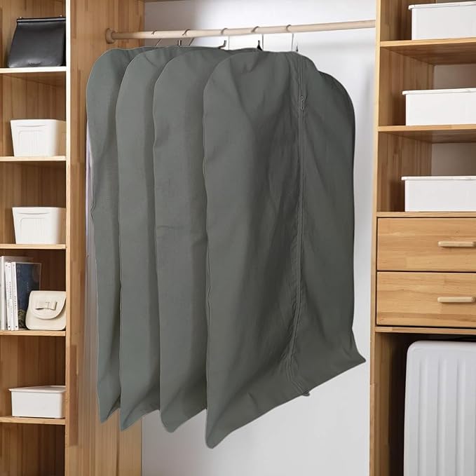 Premium 100% Cotton Garment Bags – 60" Gray Canvas Suit Cover with YKK Zipper – Breathable, Dust-Proof Storage for Suits, Coats, Dresses, Jackets & Travel/Closet Use