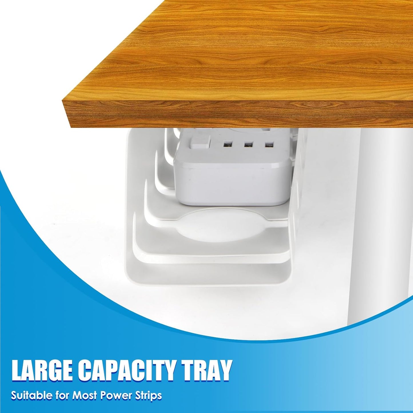 Under Desk Cable Management, 2 Pack 17" Cable Tray Organizer, No Drill or Screw Mount, Standing Desk Cable Management, Cord Organizer, White