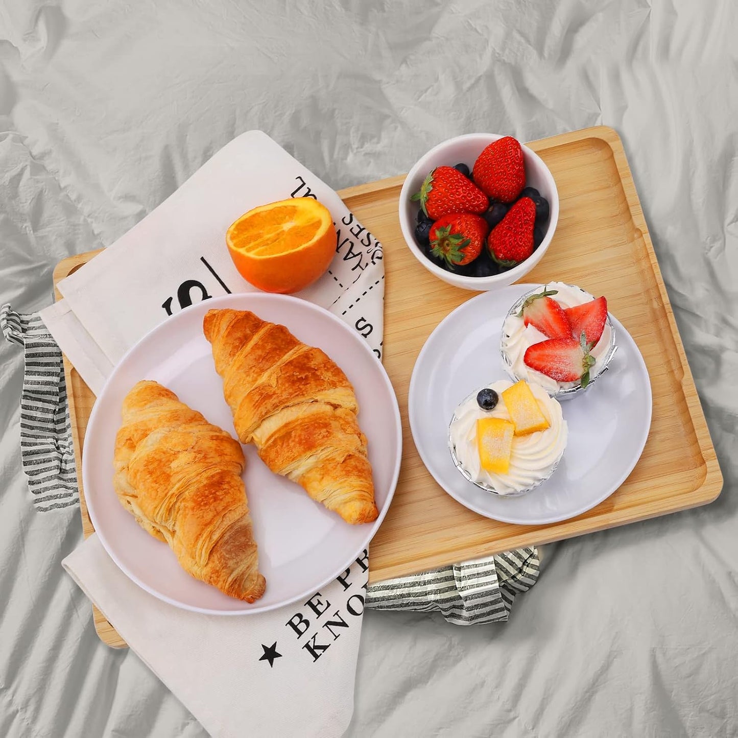 Bamboo Tray with Handles - Lightweight Serving Tray for Breakfast in Bed, Coffee Table, BBQ, Kitchen, Ottoman & Party - Perfect for Lap, Couch & Gifting - Large Size Wood Pallet - 15”x10”