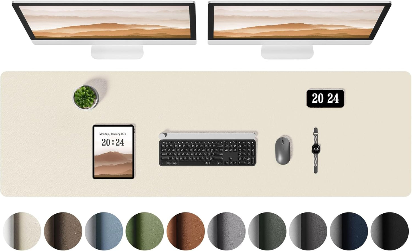 Aothia Leather Desk Pad Protector, Office Desk Mat, Large Mouse Pad, Laptop Desk Pad, Non-Slip PU Leather Desk Blotter, Waterproof Desk Writing Pad for Office and Home (Beige, 55" x 17")