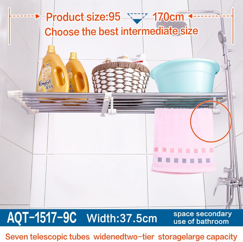 Hershii Closet Tension Shelf Expandable Telescopic Rod Heavy Duty Clothes Hanging Rail Adjustable DIY Storage Organizer Shoe Rack for Garage Bathroom Kitchen Bedroom