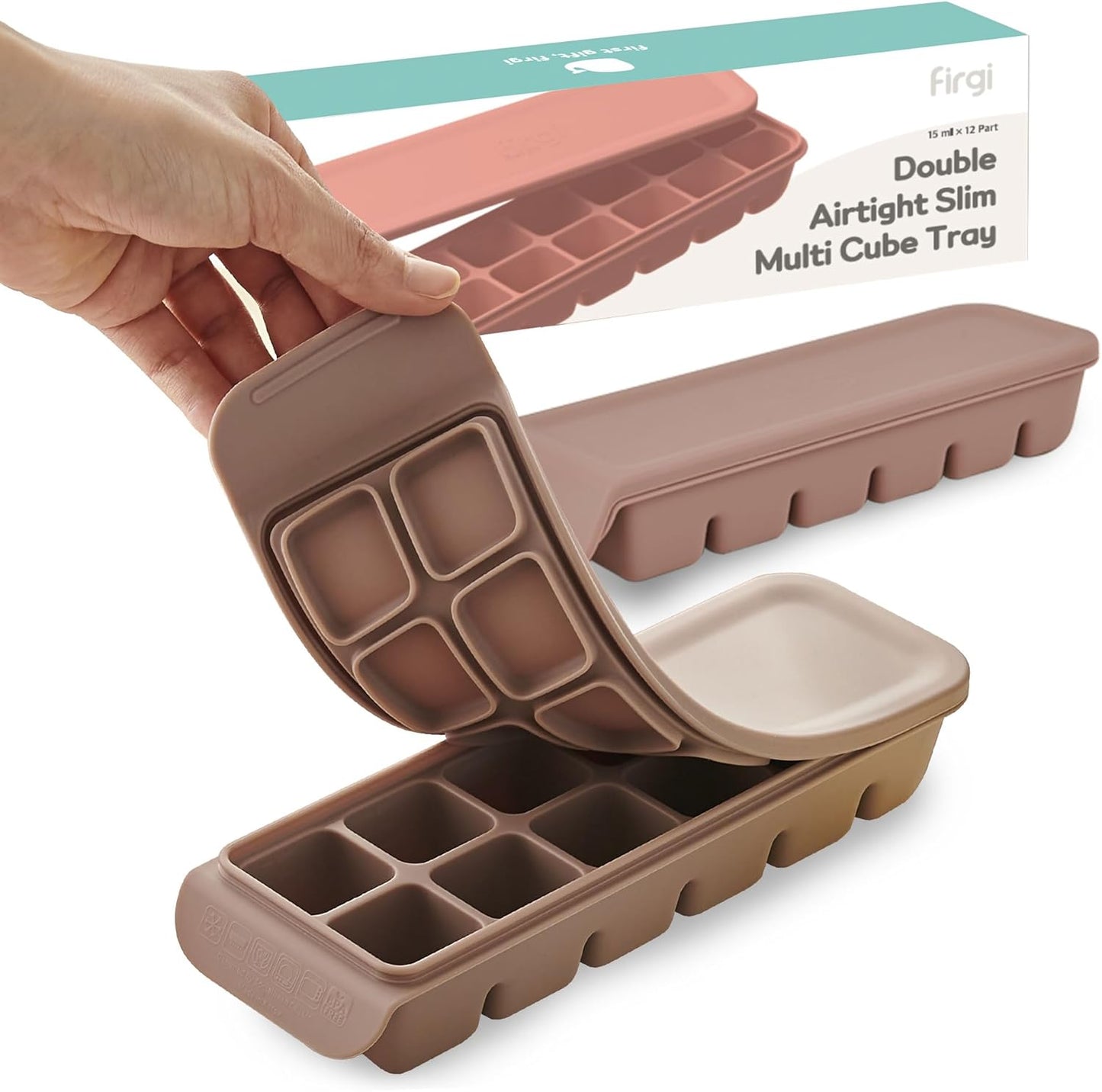 Silicone Freezer Trays with Lid,0.7oz 12 Section-Leak Proof Silicone Freezer molds for Homemade Baby Food Breastmilk, Purees, Vegetables, Fruit, Baby Food Jars Ice Tray with Lid BPA Free Brown