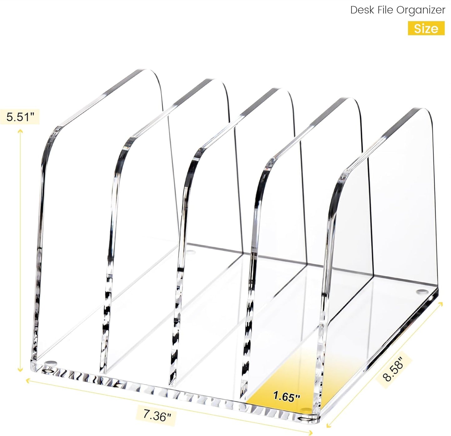 YUXUN Desk File Organizer,4-Section Clear Acrylic Desk Organizer,Vertical File Sorter Holder Organization for Office School & Classroom