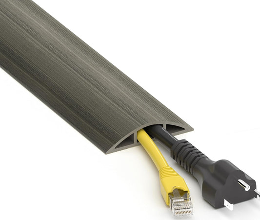 Floor Cord Cover 6ft, Gray Oak Wood Cord Hider Floor Hide Extension Cords, Floor Cable Management Floor Cable Cover Wire Covers for Cords, Cable Protector Cord Cavity W0.6in x H0.32in