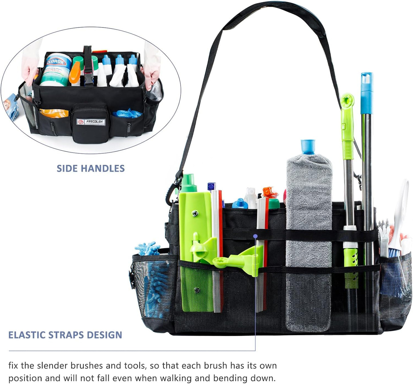 Large Cleaning Supplies Organizer-Cleaning Caddy Organizer With Handles & Shoulder Strap-Cleaning Bags for Cleaning Suppliers-Housekeepers Wearable Cleaning Tote Upgraded