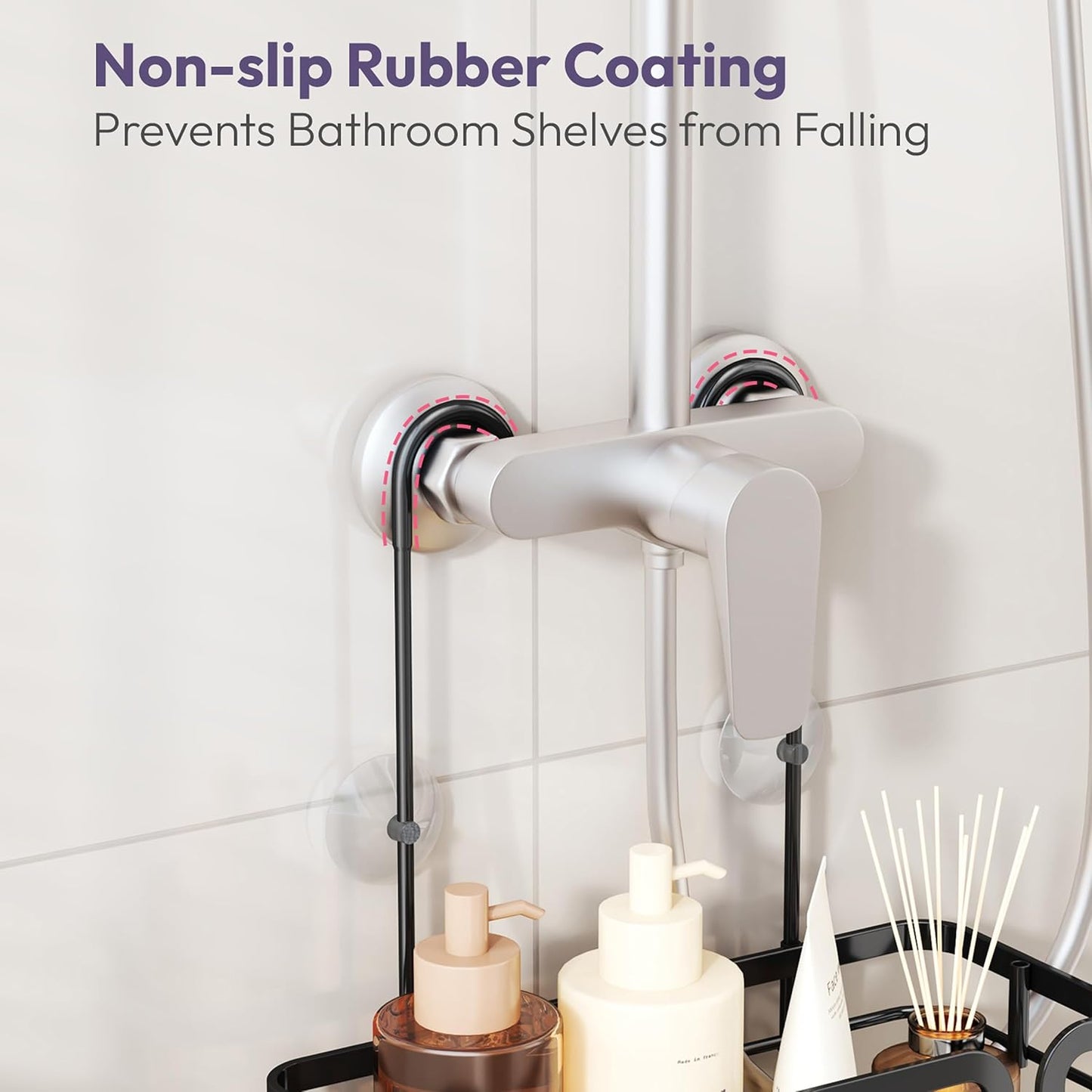 SWTYMIKI Shower Caddy Hanging Organizer - Over the Door Shower Caddy with 6 Hooks, 2 Installation Ways, Stainless Steel Rustproof Bathroom Organizer, Black