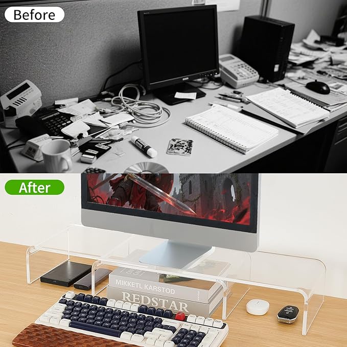 Acrylic Monitor Stand , Clear Monitor Stand for Desk, Computer Accessories for Home Office, Desk Organizer Shelf for Laptop, PC, Multi Media and more