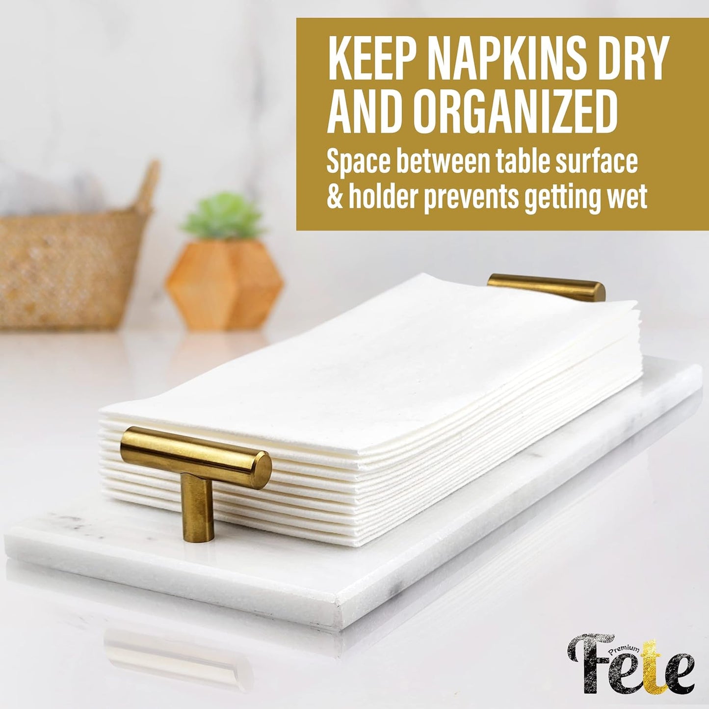 Guest Towel Holder Tray for Bathroom - White Marble-Tray - Napkin Holder for-Bathroom - Paper Hand Towel Holder.
