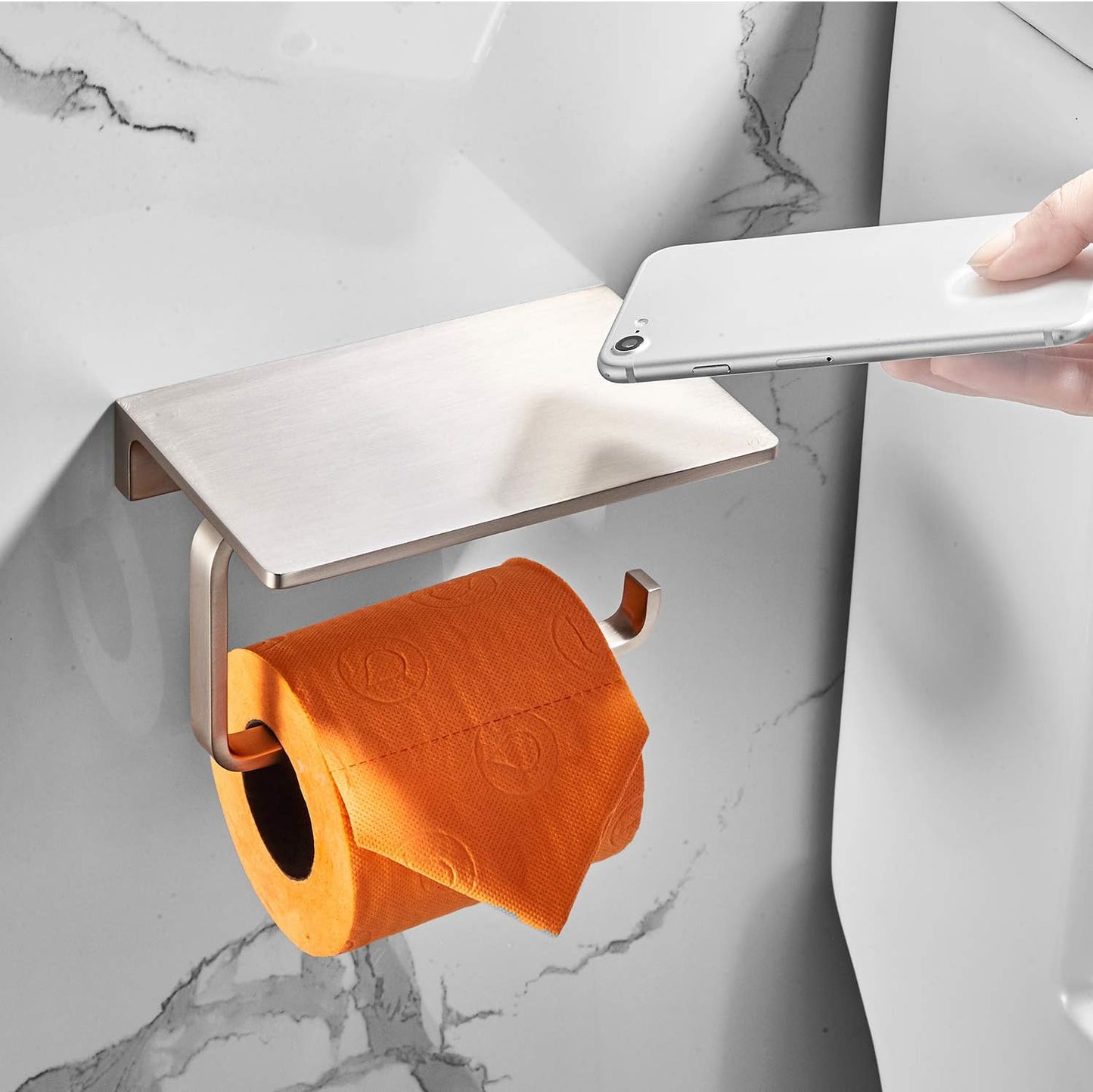 Toilet Paper Holder for Bathroom Solid Brass and Superior Hotel Style Tissue Roll Holder with Cell Phone Storage Nickel Finish