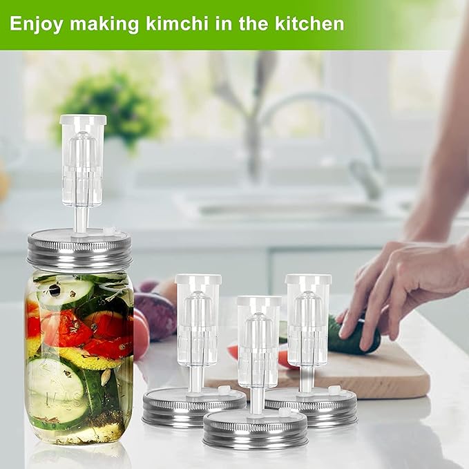 Samshow Fermentation Kit-4 Glass Fermentation Weights,4 Fermenting Lids,4 airlocks,4 Silicone Rings,5 Silicone Grommet for Wide Mouth Mason Jar for Sauerkraut,Vegetables and Other Fermented Food