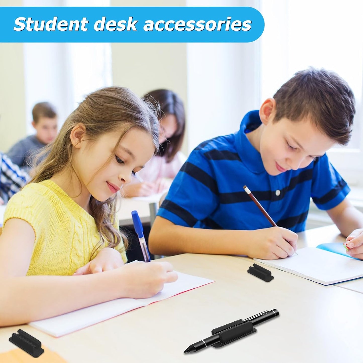 10Pack Adhesive Pen Holder for Desk, Silicone Pencil Holder for Classroom,Teacher Student Kinds Accessories, Office Desk Accessories