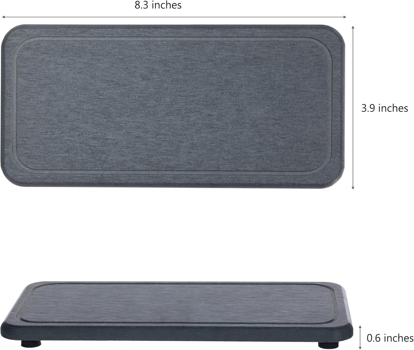 2 Pcs Water Absorbing Stone Trays, Kitchen/Bathroom Sink Soap Dish, Diatomite Tray Used for Hand Soap & Cosmetic Bottles in The Modern Home, 4" W x 8.3" L, Dark Gray
