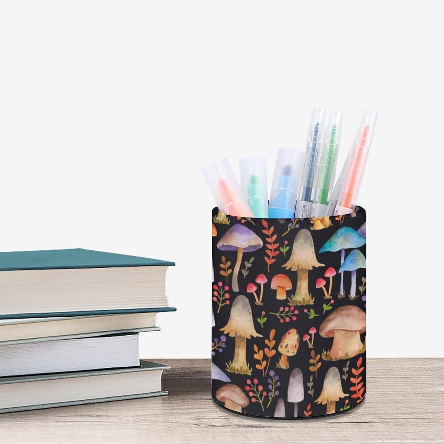 Mushrooms Pen Holder Pencil Organizer Cute Pencil Cup Desk Decor Makeup Brush Holder PU Multifunctional Office Suppliesfor Home Classroom School