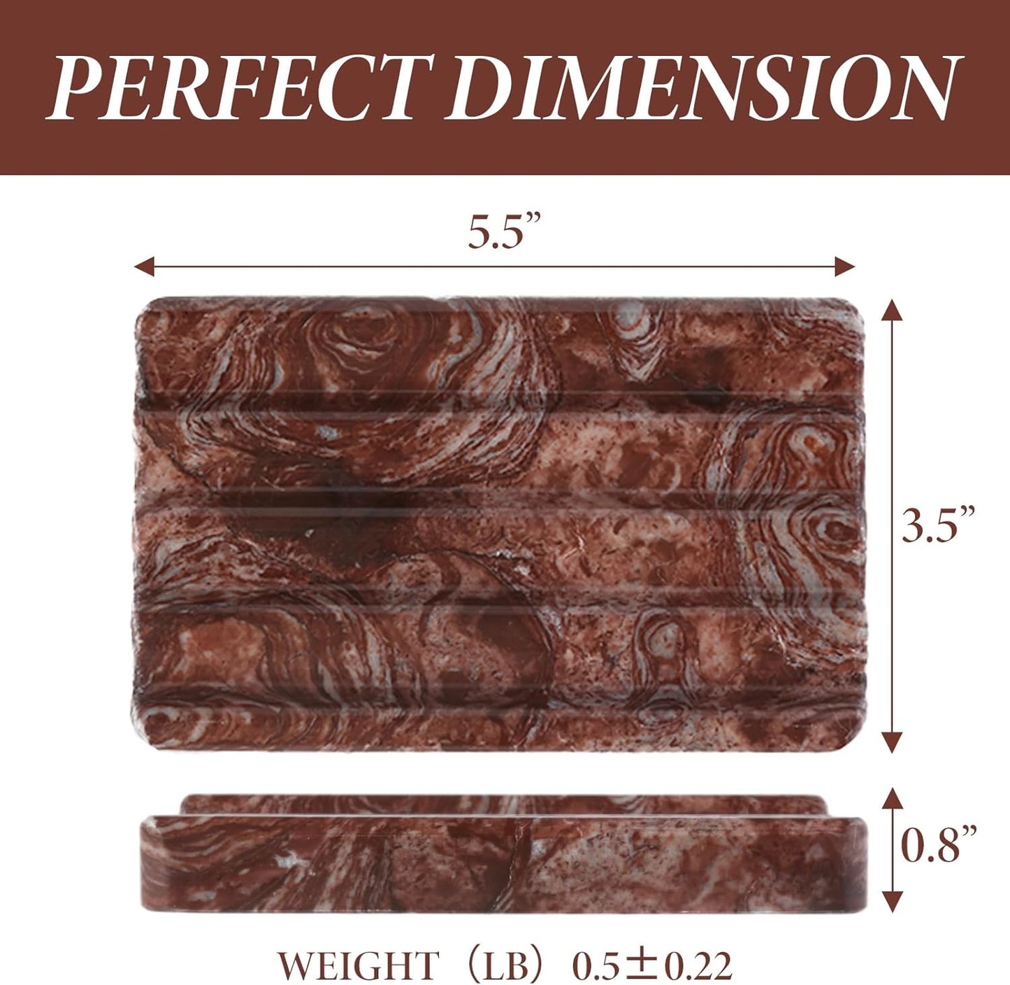 Koville Natural Marble Soap Dish for Shower, Red Marble Soap Tray for Bathroom, Bar Soap Holder for Sink, Stripe Grooves Saver Stone Soap Dish Keep Soap Bars Dry Easy Clean(Red Storm)